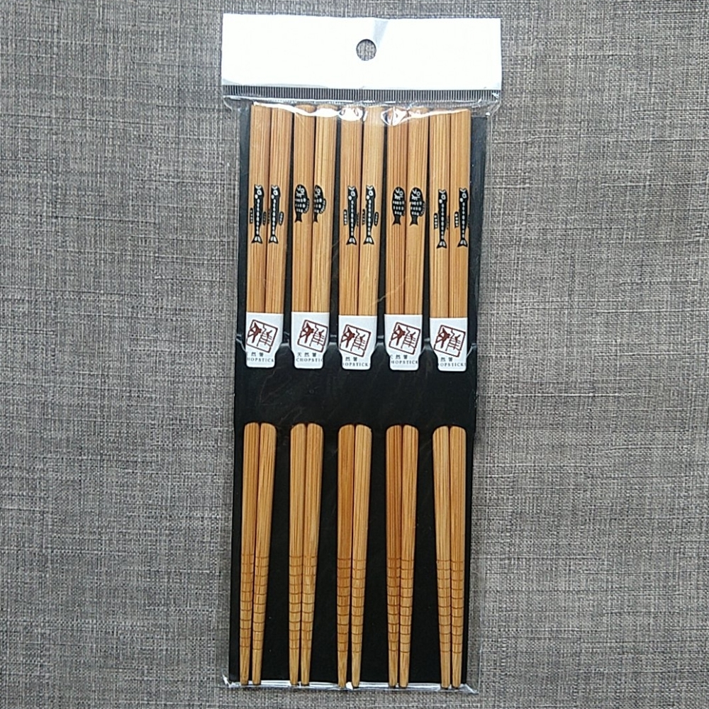 Set of 4 Pair Bamboo Chopsticks Wood New